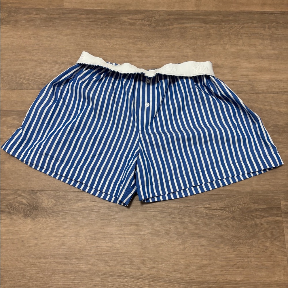 Navy and White Striped Women's Pajama Shorts
